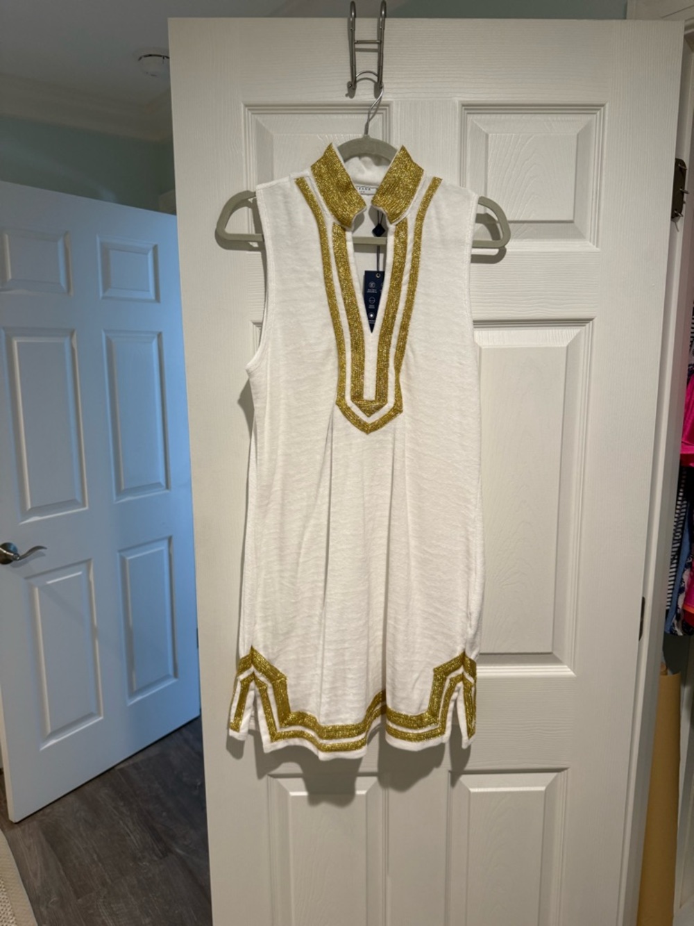 Cabana Life White Cover-Up with Gold Lurex Trim